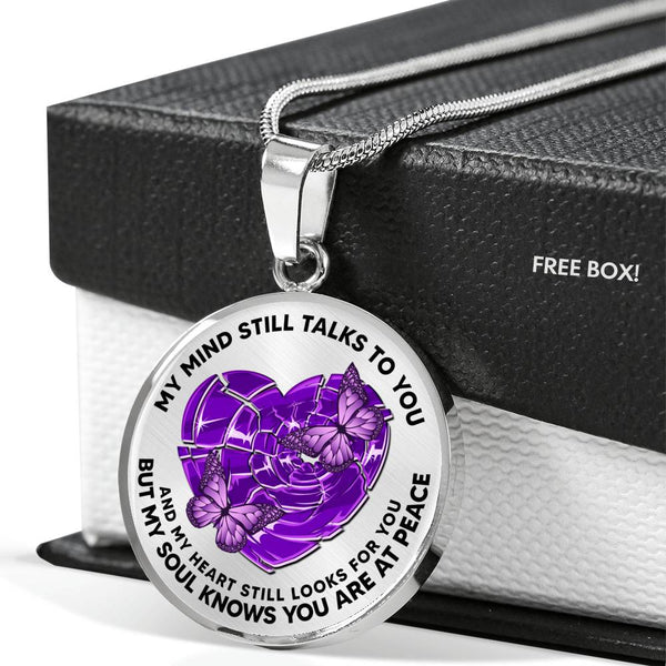 SP0509013 My Mind Still Talks To You Purple Butterflies Broken Heart Luxury Necklace with Back Engraving