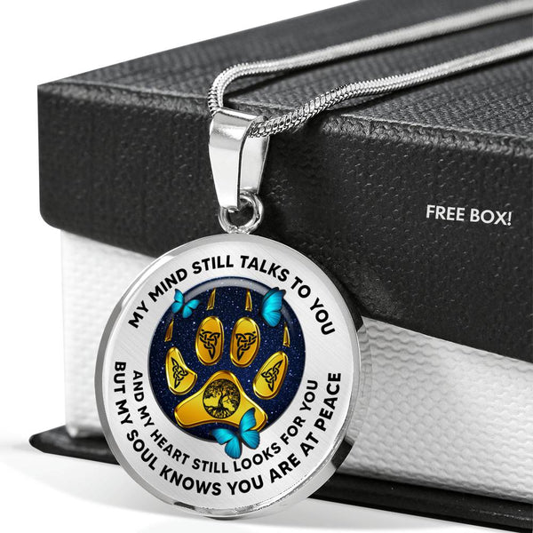 JL1807003 My Mind Still Talks To You Turquoise Butterflies Golden Celtic Knot Paws And Galaxy Luxury Necklace with Back Engraving