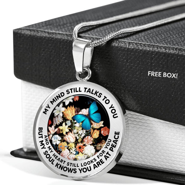 AG2908035 My Mind Still Talks To You Blue Butterflies Flower Luxury Necklace with Back Engraving