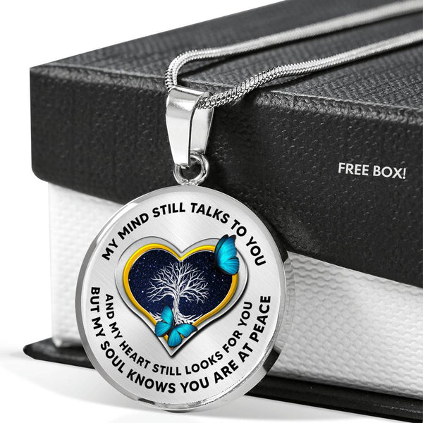 JL1407022 My Mind Still Talks To You Turquoise Butterflies Tree Of Life And Heart Luxury Necklace with Back Engraving