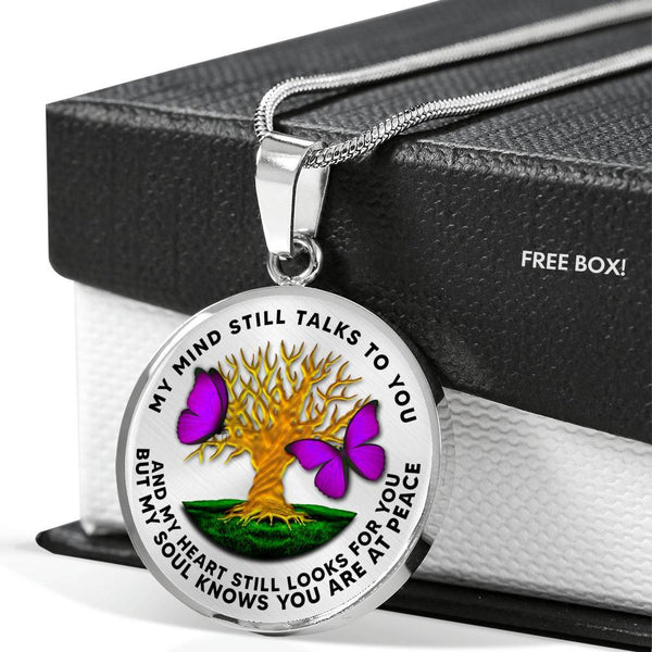B0706029 My Mind Still Talks To You Purple Butterflies Tree Of Life And Land Color Luxury Necklace with Back Engraving