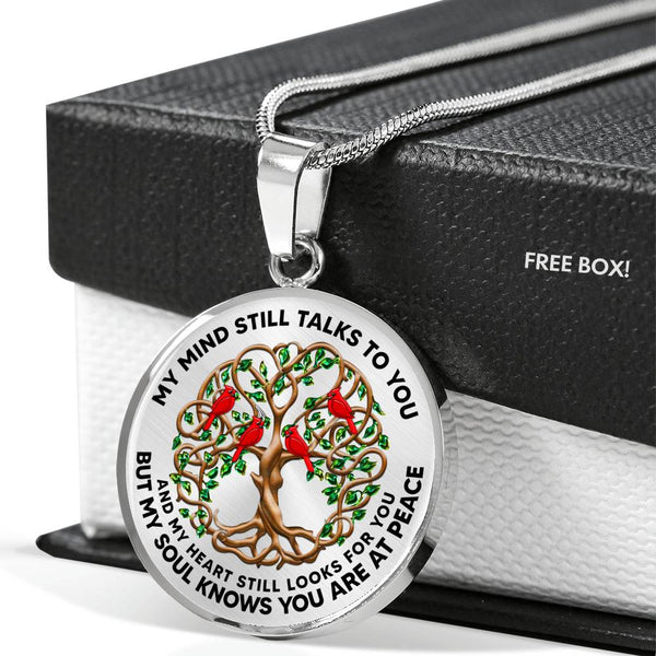 JL2407107 My Mind Still Talks To You Red Cardinals Brown Celtic Tree Of Life Green Leaf Luxury Necklace with Back Engraving