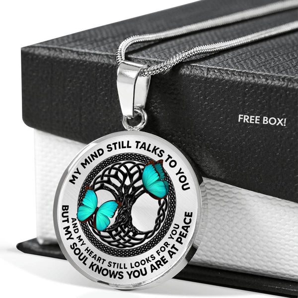 AG0608067 My Mind Still Talks To You Turquoise Butterflies Black Celtic Knot Tree Of Life Luxury Necklace with Back Engraving