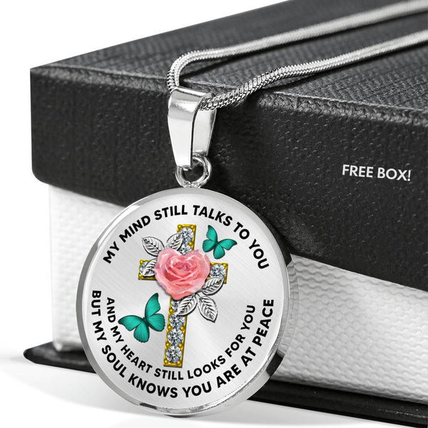 JL2007005 My Mind Still Talks To You Turquoise Butterflies Rose Golden Cross Luxury Necklace with Back Engraving