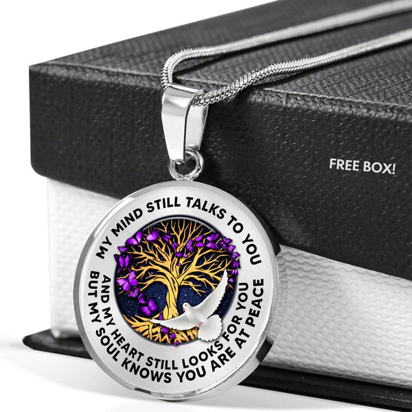 TM0104 My Mind Still Talks To You Dove with Purple Butterflies Tree Of Life Luxury Necklace with Back Engraving