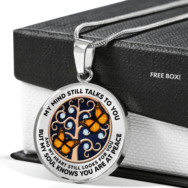 AG1208010 My Mind Still Talks To You Orange Monarch Butterflies Rose Gold Tree Of Life Luxury Necklace with Back Engraving