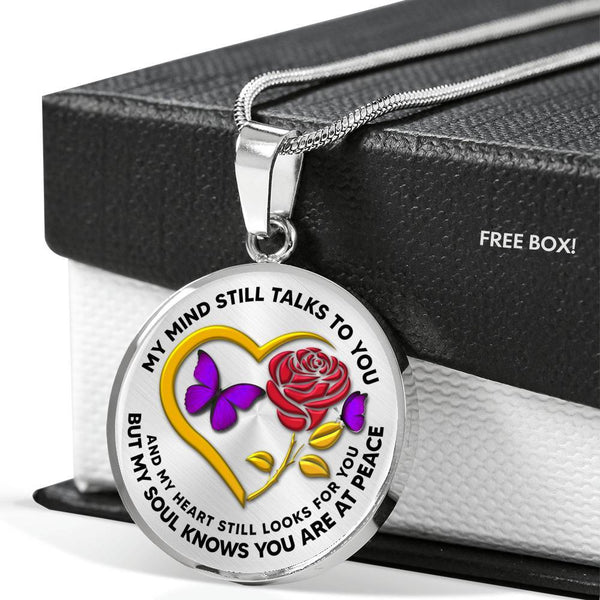 B0708059 My Mind Still Talks To You Purple Butterflies Rose And Golden Heart Shape Luxury Necklace with Back Engraving