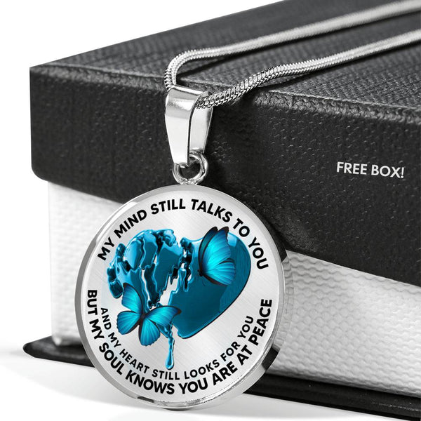 SP0109015 My Mind Still Talks To You Blue Butterflies Broken Heart Luxury Necklace with Back Engraving
