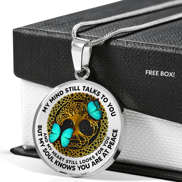 AG0408054 My Mind Still Talks To You Turquoise Butterflies Gold Celtic Knot Tree Of Life Luxury Necklace with Back Engraving