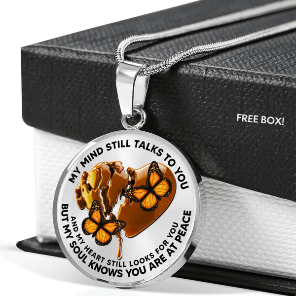 SP0109014 My Mind Still Talks To You Orange Monarch Butterflies Broken Heart Luxury Necklace with Back Engraving
