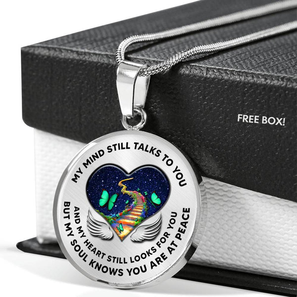 B0713001 My Mind Still Talks To You Turquoise Butterflies Stair Way To Heaven With Heart Wings Luxury Necklace with Back Engraving