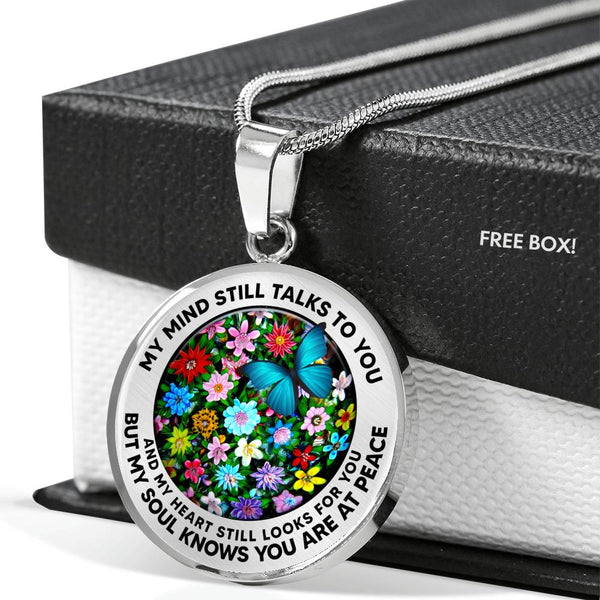 AG2808014 My Mind Still Talks To You Blue Butterflies Flower Luxury Necklace with Back Engraving