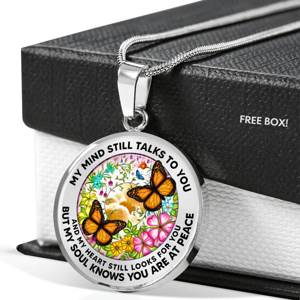 AG2408015 My Mind Still Talks To You Orange Monarch Butterflies Flower Luxury Necklace with Back Engraving