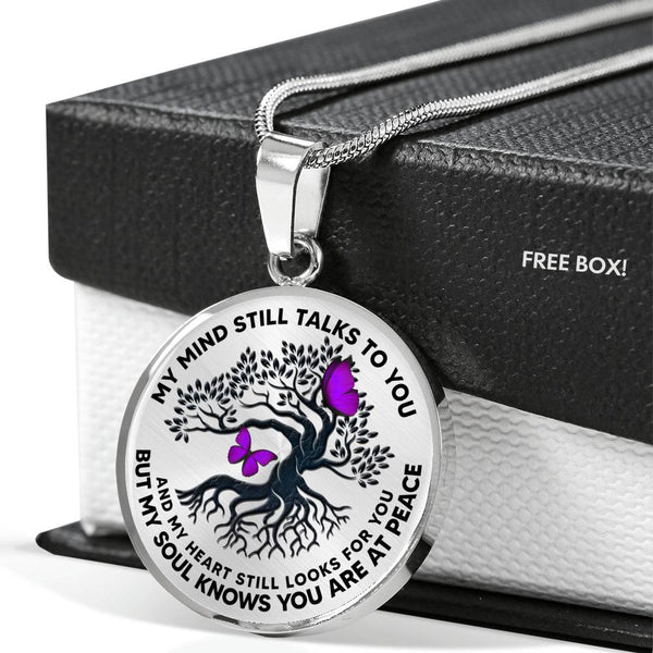 JL2507008 My Mind Still Talks To You Purple Butterflies Black Tree Of Life Luxury Necklace with Back Engraving