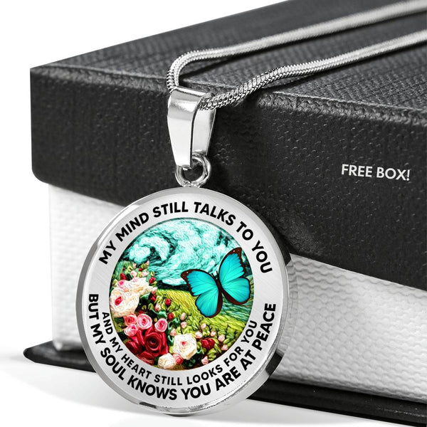 AG2508008 My Mind Still Talks To You Turquoise Butterflies Flower Luxury Necklace with Back Engraving