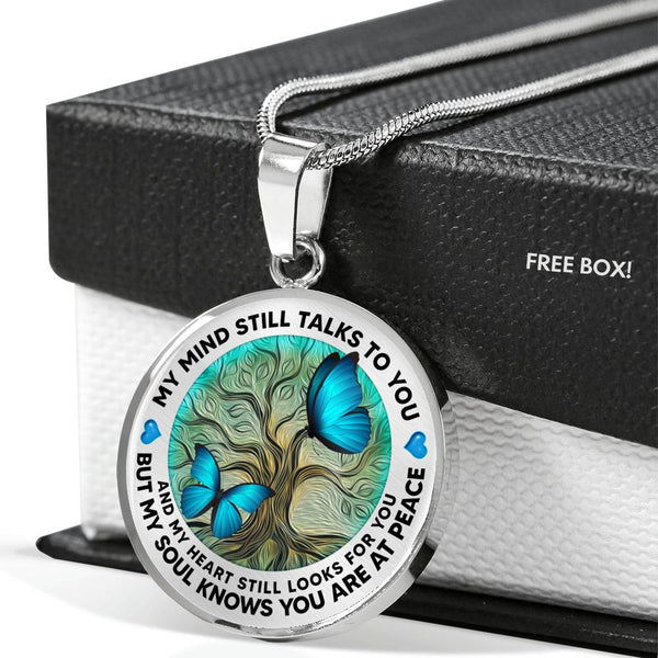 AG1308006 My Mind Still Talks To You Blue Butterflies Tree Of Life  Luxury Necklace with Back Engraving