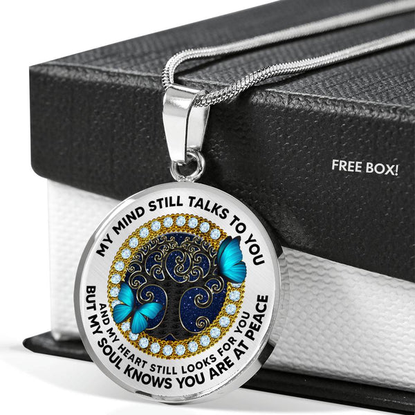 JL2407023 My Mind Still Talks To You Blue Butterflies And Black Tree Of Life Wuth Galaxy Luxury Necklace with Back Engraving