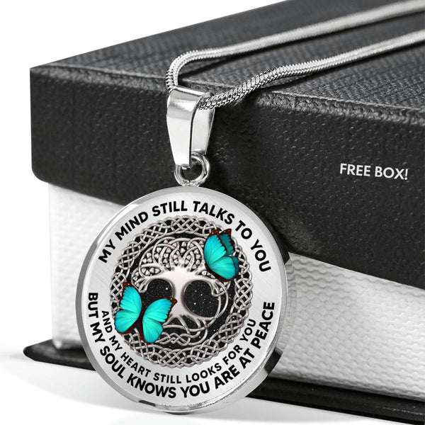 AG0408057 My Mind Still Talks To You Turquoise Butterflies Silver Celtic Knot Tree Of Life Luxury Necklace with Back Engraving