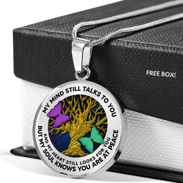 B070609 My Mind Still Talks To You Green And Purple Butterflies Luxury Necklace with Back Engraving