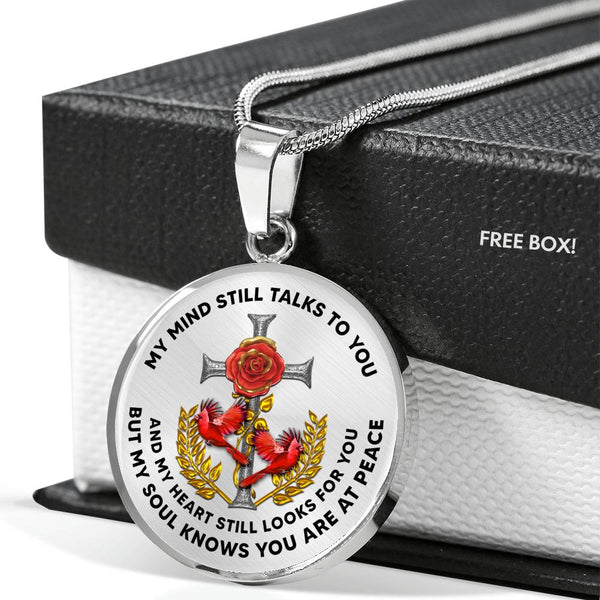 JL2107003 My Mind Still Talks To You Red Cardinals And Red Rose Cross Luxury Necklace with Back Engraving