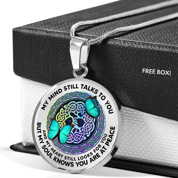 AG0408048 My Mind Still Talks To You Turquoise Butterflies Metal Celtic Knot Tree Of Life And Galaxy Luxury Necklace with Back Engraving