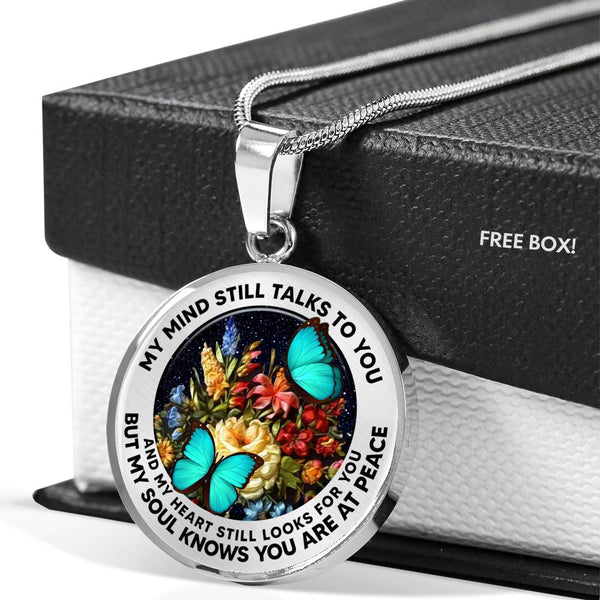 AG2908014 My Mind Still Talks To You Turquoise Butterflies Flower Luxury Necklace with Back Engraving
