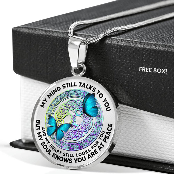 AG0408010 My Mind Still Talks To You Blue Butterflies Metal Celtic Knot Tree Of Life Luxury Necklace with Back Engraving