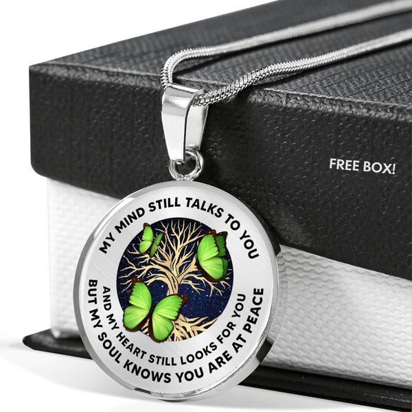 My Mind Still Talks To You Three Green Butterflies Tree Of Life Luxury Necklace with Back Engraving