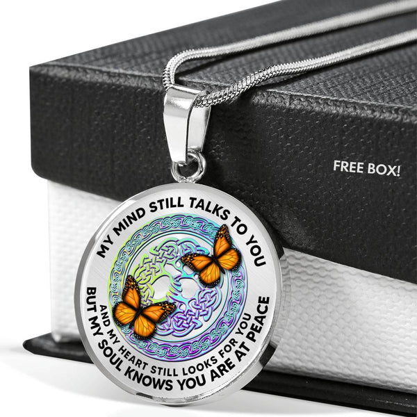 AG0408043 My Mind Still Talks To You Orange Butterflies Metal Celtic Knot Tree Of Life Luxury Necklace with Back Engraving