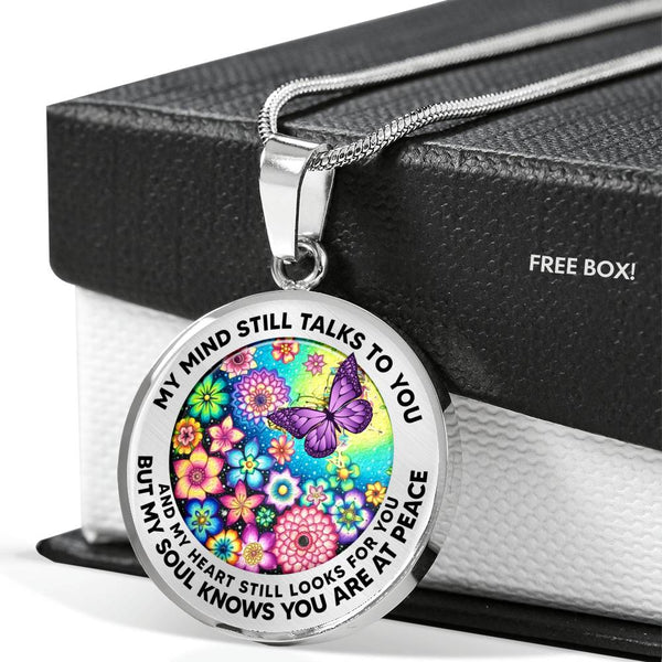 AG2408040 My Mind Still Talks To You Purple Butterflies Flower Luxury Necklace with Back Engraving