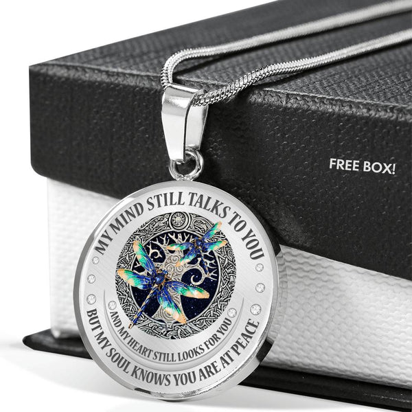 My Mind Still Talks To You Blue Dragonflies Celtic Tree Of Life SP1909050 Luxury Necklace with Back Engraving