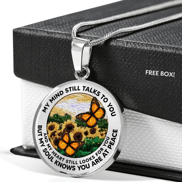 AG2508011 My Mind Still Talks To You Orange Monarch Butterflies Flower Luxury Necklace with Back Engraving