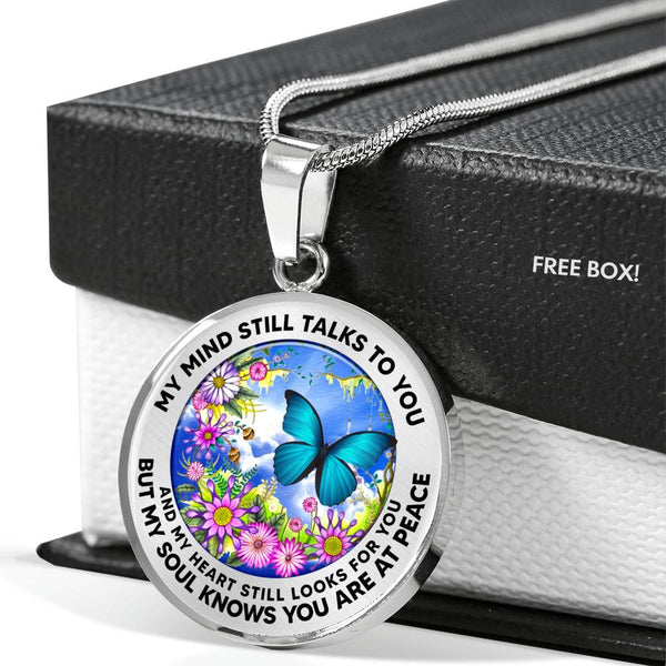 AG2408014 My Mind Still Talks To You Blue Butterflies Flower Luxury Necklace with Back Engraving