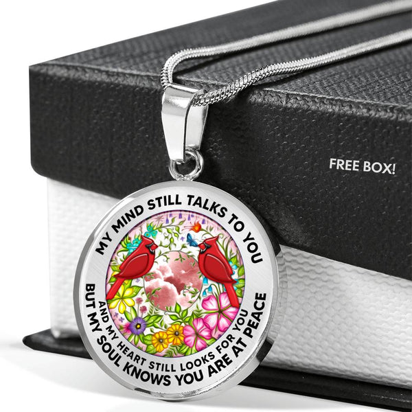 AG2408049 My Mind Still Talks To You Red Cardinals Flower Luxury Necklace with Back Engraving