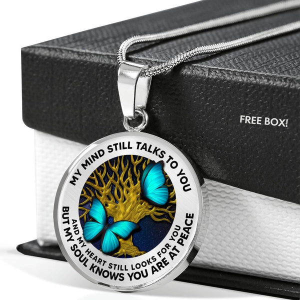 B070604 My Mind Still Talks To You Turquoise Butterflies Luxury Necklace with Back Engraving