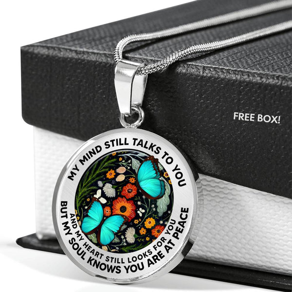 AG2608007 My Mind Still Talks To You Turquoise Butterflies Flower Luxury Necklace with Back Engraving