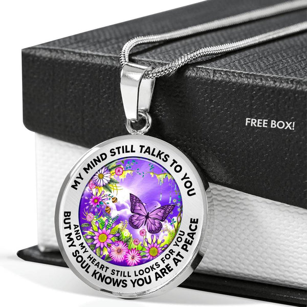 AG2408013 My Mind Still Talks To You Purple Butterflies Flower Luxury Necklace with Back Engraving