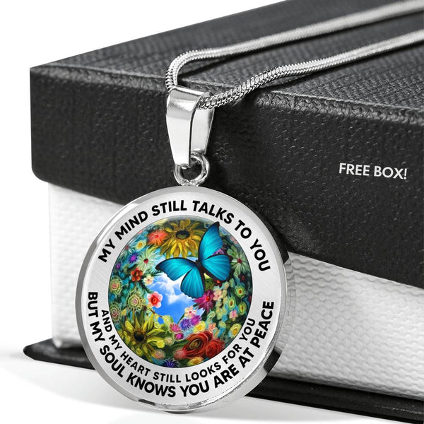 AG2208009 My Mind Still Talks To You Blue Butterflies Flower  Luxury Necklace with Back Engraving