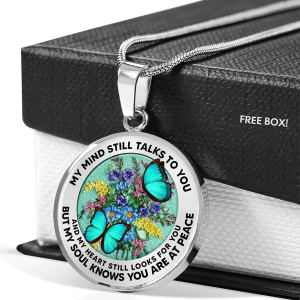 AG2908013 My Mind Still Talks To You Turquoise Butterflies Flower Luxury Necklace with Back Engraving