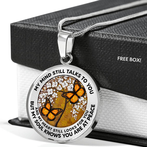 AG2508038 My Mind Still Talks To You Orange Monarch Butterflies Flower Luxury Necklace with Back Engraving