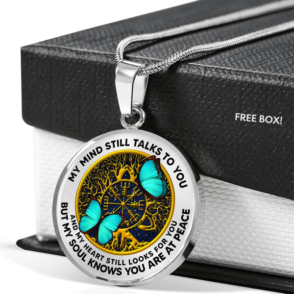 AG1208015 My Mind Still Talks To You Blue Butterflies Gold Celtic Tree Of Life Luxury Necklace with Back Engraving