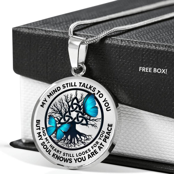 AG0608003 My Mind Still Talks To You Blue Butterflies Black Celtic Knot Tree Of Life And Galaxy Luxury Necklace with Back Engraving
