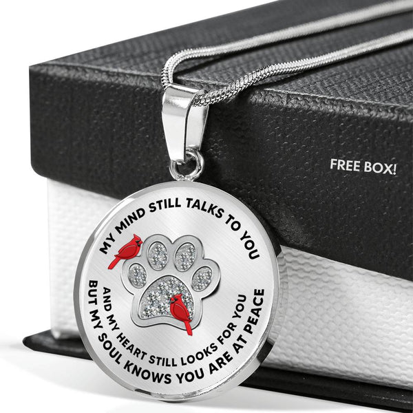 JL1507007 My Mind Red Cardinals Silver One Paw Luxury Necklace with Back Engraving