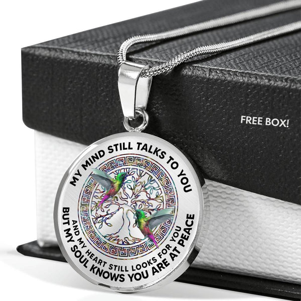 JL2407137 My Mind Still Talks To You Green Hummingbirds And Titanium Tree Of Life Luxury Necklace with Back Engraving