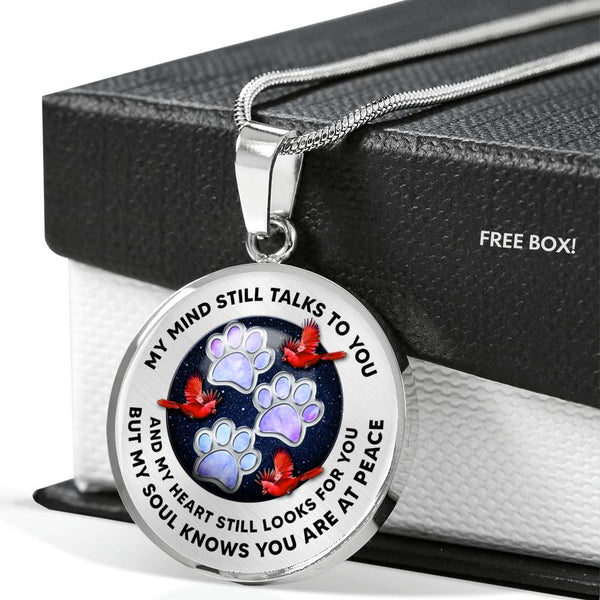 JL1707016 My Mind Still Talks To You Red Cardinal Silver Colorful Paws And Galaxy Luxury Necklace with Back Engraving
