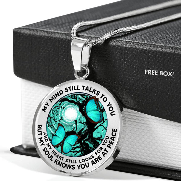 AG2208001 My Mind Still Talks To You Turquoise Butterflies Tree Of Life Meditation Luxury Necklace with Back Engraving
