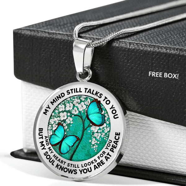 AG2508010 My Mind Still Talks To You Turquoise Butterflies Flower Luxury Necklace with Back Engraving
