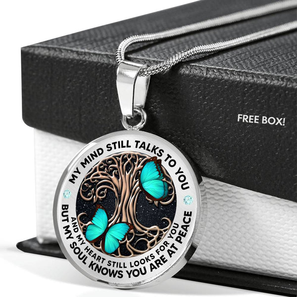AG2008002 My Mind Still Talks To You Turquoise Butterflies Tree Of Life  Luxury Necklace with Back Engraving