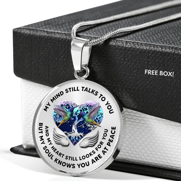 JL2207002 My Mind Still Talks To You Hummingbird Metal Tree Of Life With Heart Wings Luxury Necklace with Back Engraving