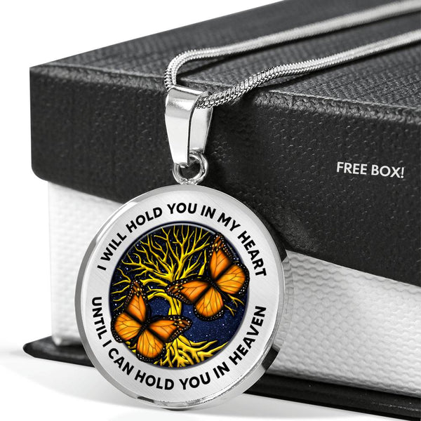 TQ0302 I Will Hold You In My Heart Orange Monarch Butterfly Tree Of Life Luxury Necklace with Back Engraving